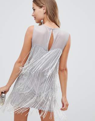 asos design all over embellished fringe mini dress