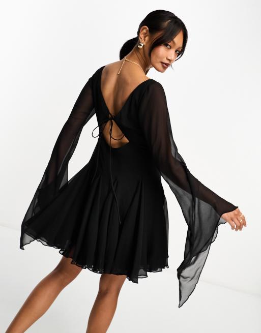 Long sleeve best sale black flowy dress