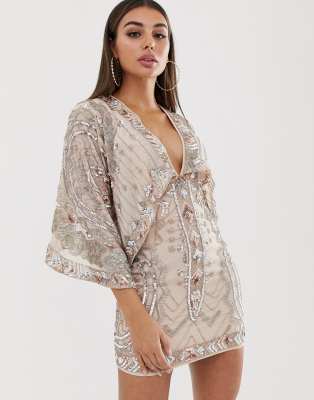 ASOS DESIGN mini dress with kimono sleeve embellished cape | ASOS