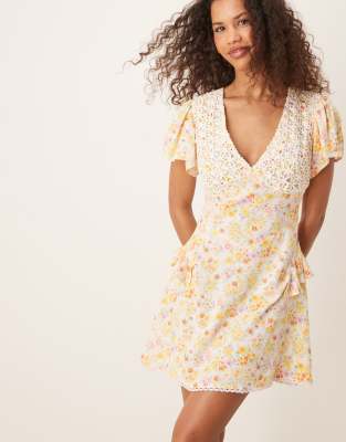 Asos Design Mini Dress With Lace Bust