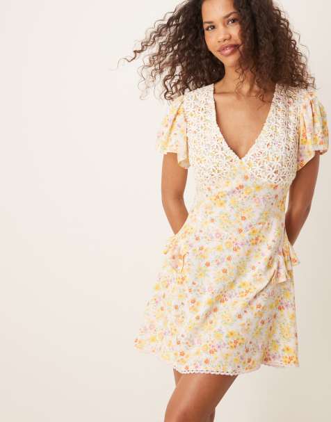 ASOS DESIGN mini dress with lace bust in mixed print - view 1