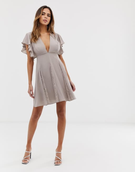 Asos design midi dress with lace godet clearance panels