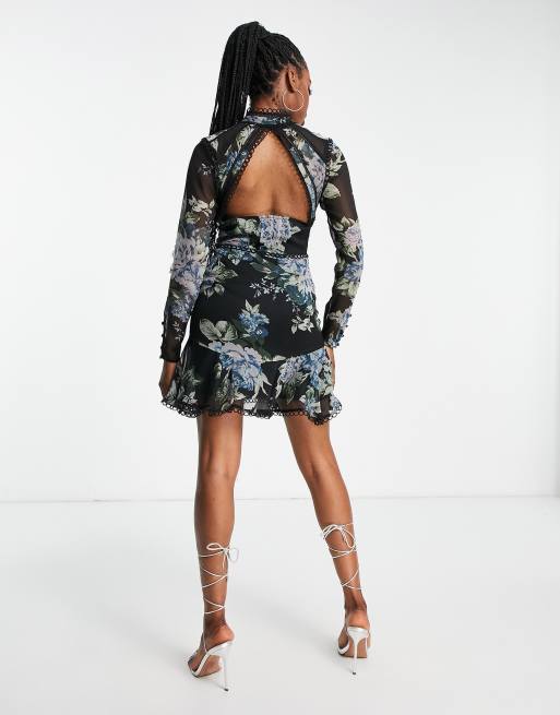 Asos black floral dress sale