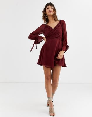 asos design mini dress with wrap skirt