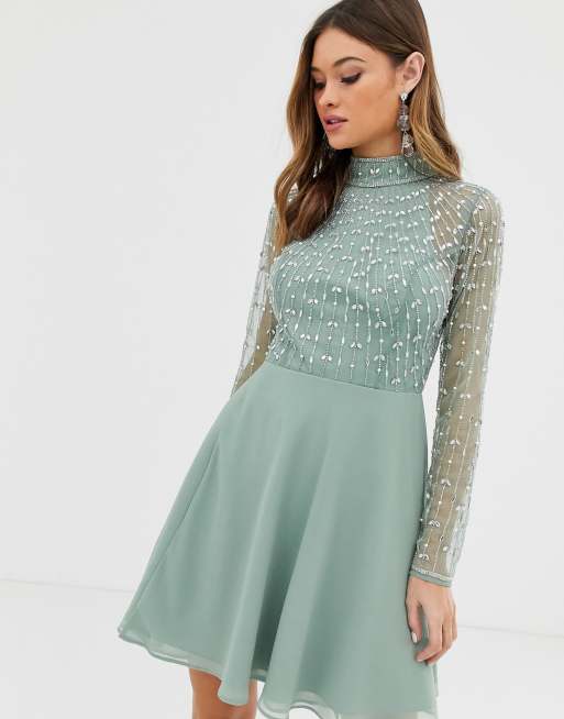 ASOS DESIGN mini dress with linear embellished bodice and wrap skirt | ASOS