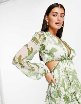 asos long sleeve green dress