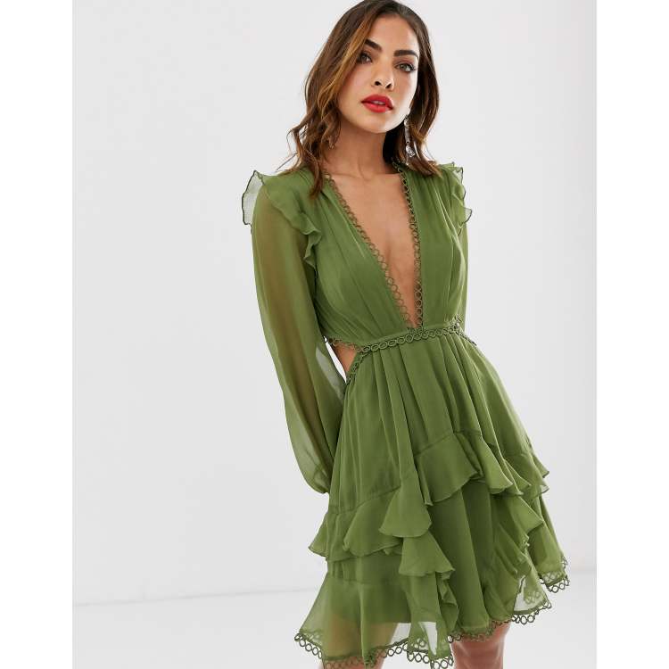knee length dresses for ladies Rent ASOS DESIGN Structured Prom Mini Dress With Curved Neckline Detail In  Red main image 1