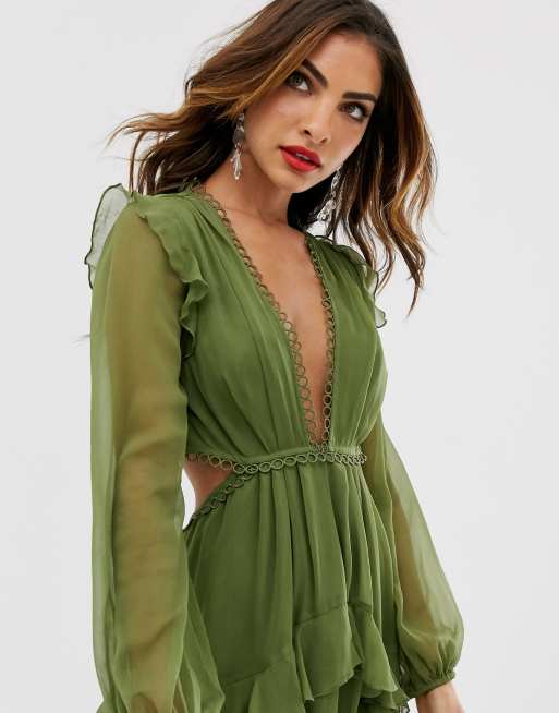 ASOS DESIGN mini dress with long sleeve and circle trim