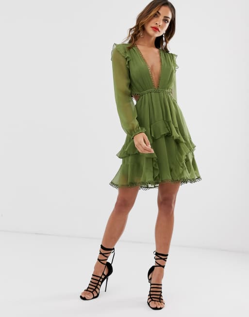 Asos design mini dress with long sleeve and circle trim sales