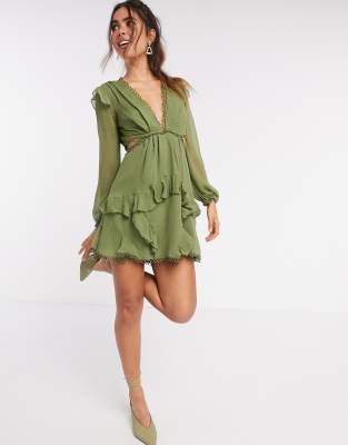 asos green long sleeve dress