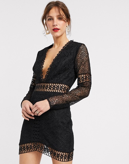 ASOS DESIGN mini dress with long sleeve in lace