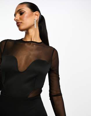 ASOS DESIGN mini dress with mesh top in black | ASOS