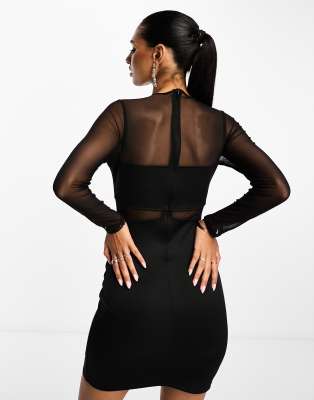 ASOS DESIGN mini dress with mesh top in black | ASOS