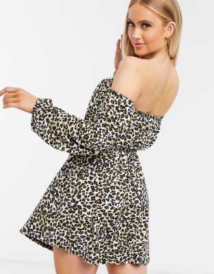 off shoulder animal print dress