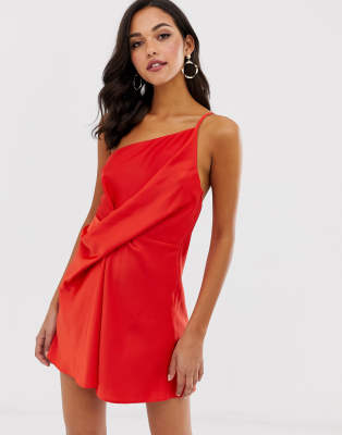 ASOS DESIGN mini dress with one shoulder in satin | ASOS