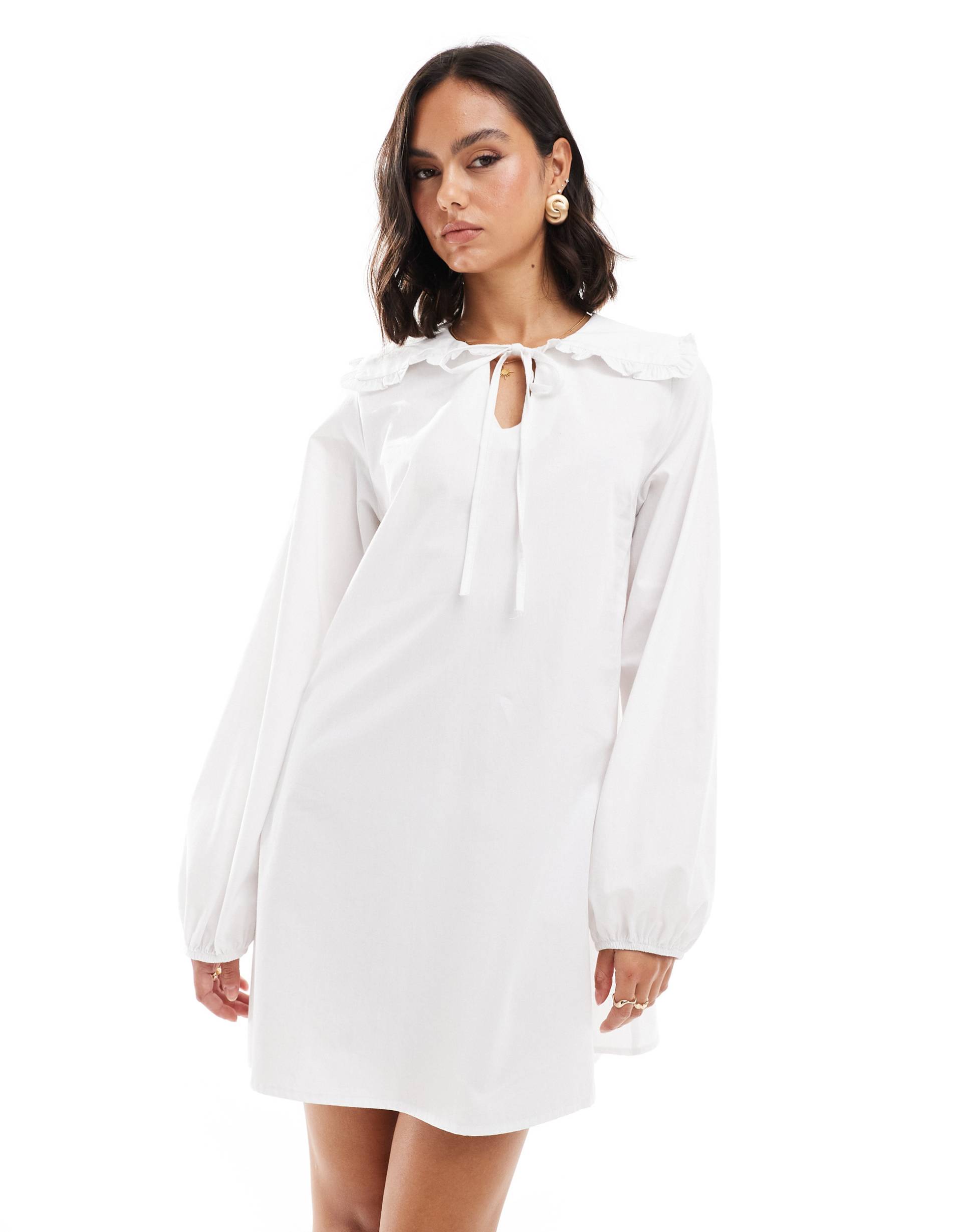 asos design mini dress with oversized collar in white