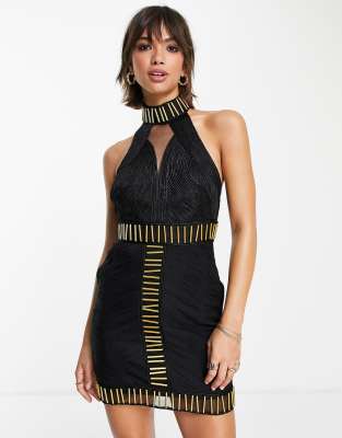 asos black gold dress