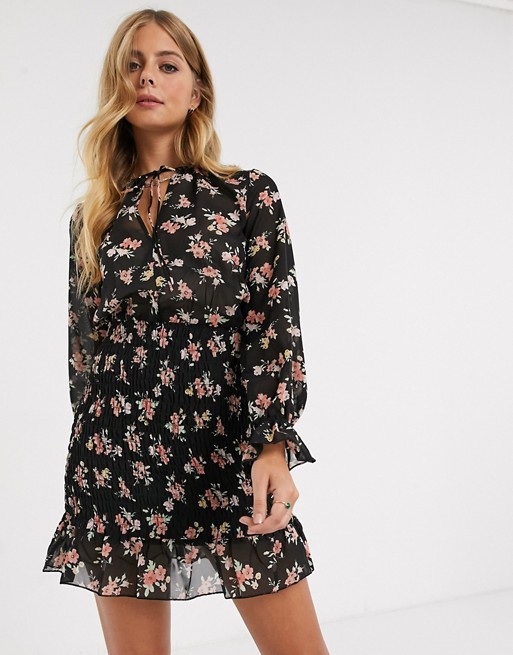 ASOS DESIGN mini dress with shirred skirt in floral print