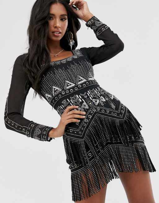 Black and 2025 silver fringe dress