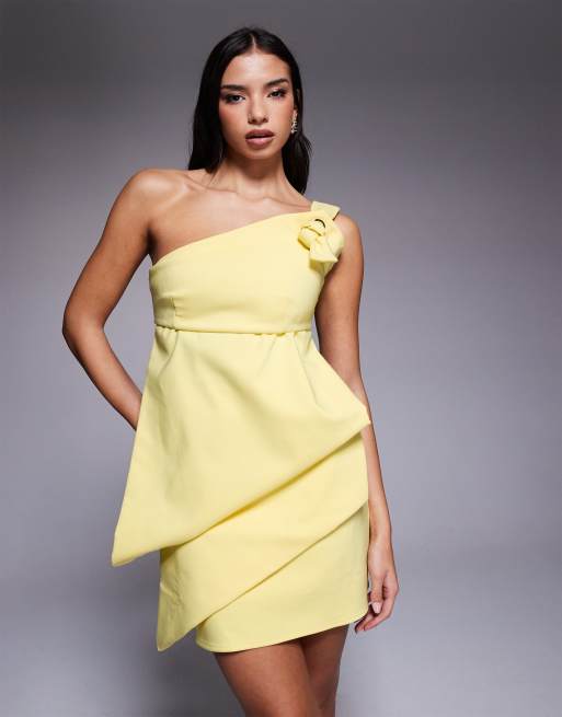ASOS DESIGN mini dress with slouch manipulation and puffed chunky knot strap in buttermilk - YELLOW, 2 of 4