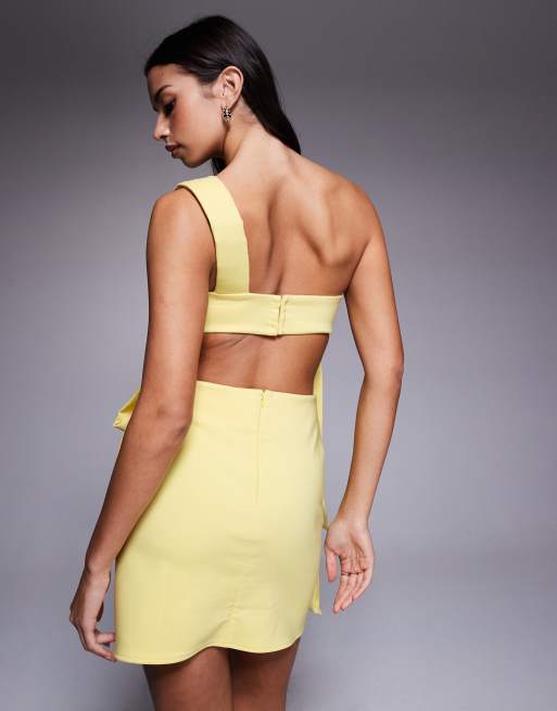 ASOS DESIGN mini dress with slouch manipulation and puffed chunky knot strap in buttermilk - YELLOW, 3 of 4