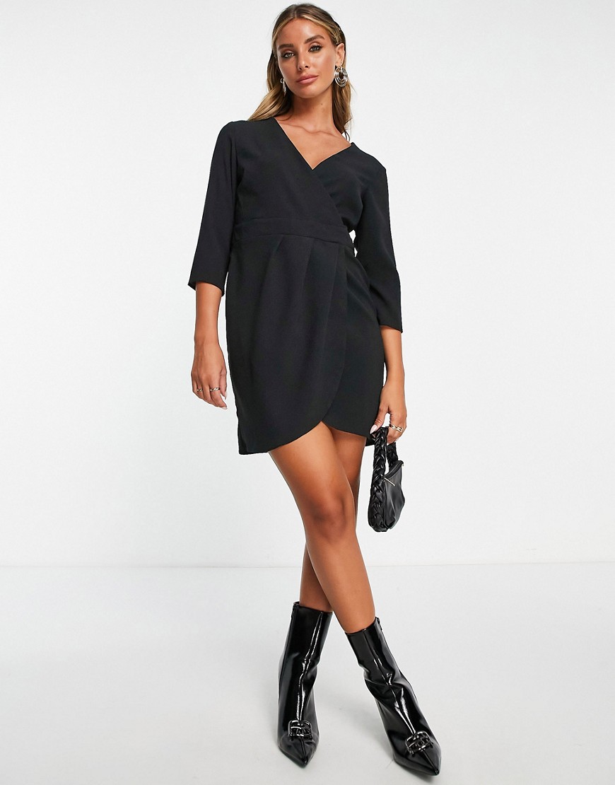 ASOS DESIGN mini dress with wrap skirt in black