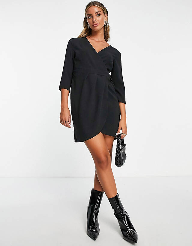 ASOS DESIGN - mini dress with wrap skirt in black