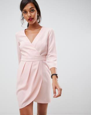 ASOS DESIGN mini dress with wrap skirt-Pink