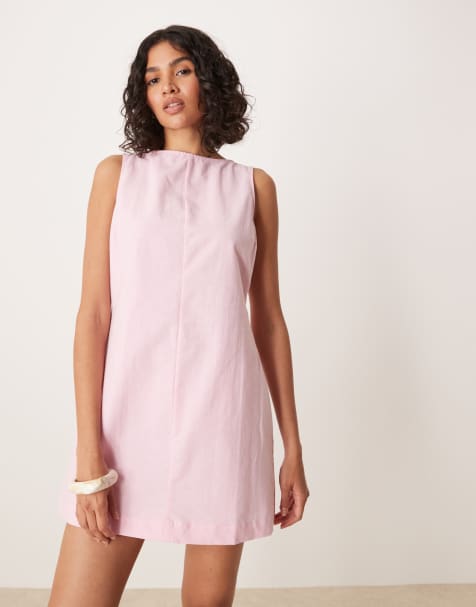 ASOS DESIGN – Mini-Etuikleid aus rosa Baumwoll-Leinen mit U-Boot-Ausschnitt - view 1