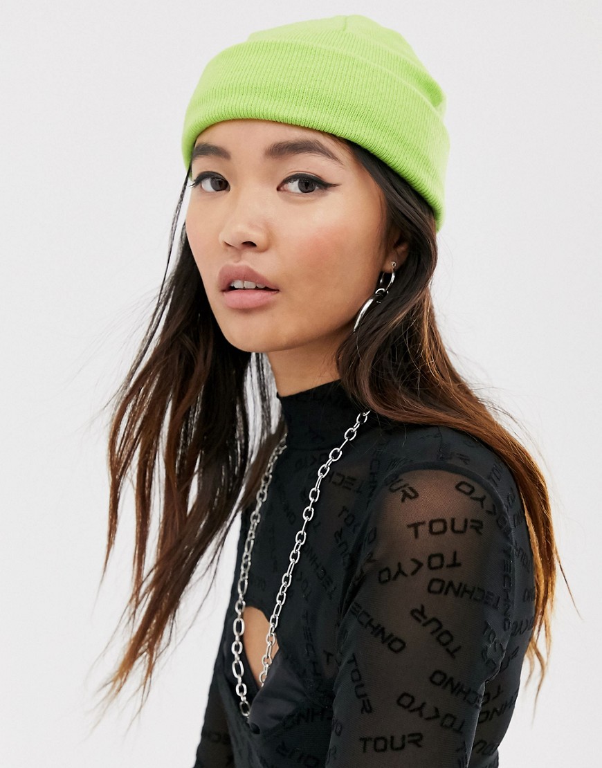 ASOS DESIGN mini fisherman beanie hat in recycled polyester in green