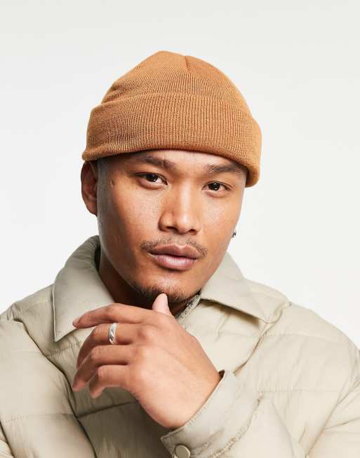 ASOS DESIGN mini fisherman beanie in brown ASOS