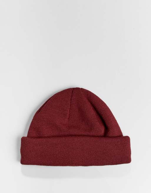 ASOS DESIGN mini fisherman beanie in burgundy ASOS
