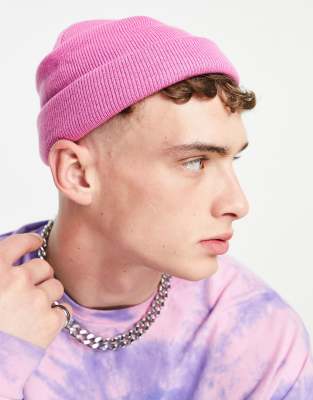 Asos Design Mini Fisherman Beanie In Hot Pink ModeSens