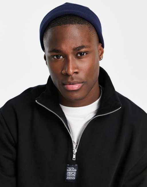 ASOS DESIGN mini fisherman beanie in navy