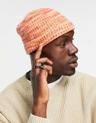 Asos Design Mini Fisherman Beanie In Red And Orange Space Dye Stripe-multi