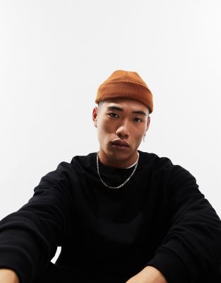Asos Design Mini Fisherman Beanie In Tobacco-brown ModeSens