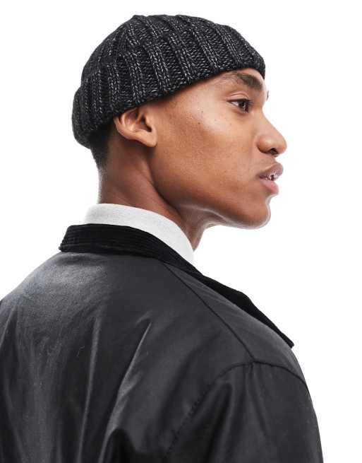 ASOS DESIGN mini fisherman ribbed beanie in gray and black ASOS