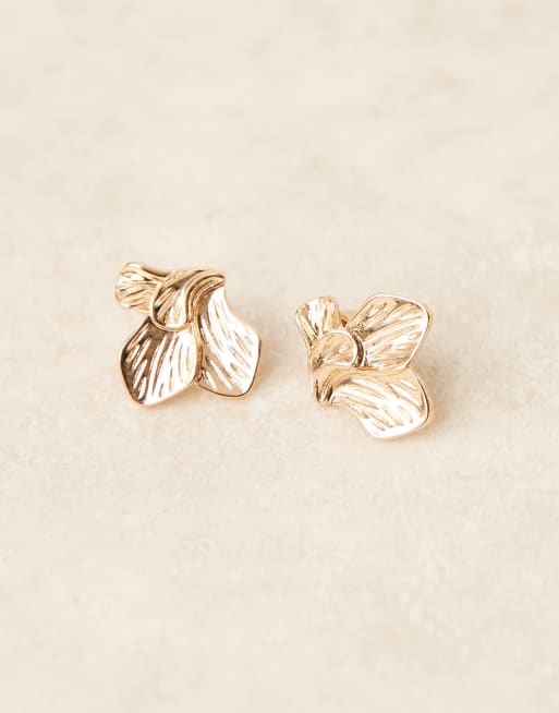 ASOS DESIGN mini floral studs in gold tone, 2 of 3