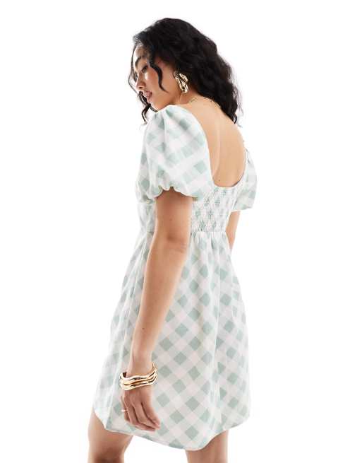 ASOS DESIGN – Mini-Freizeitkleid in Minzgrün mit Puffärmeln und Vichy-Karo, 4 von 4