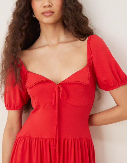 ASOS DESIGN – Mini-Freizeitkleid in Rot mit Puffärmeln, 4 von 4