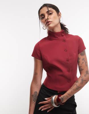 Asos Design Mini Funnel Neck Tailored Top