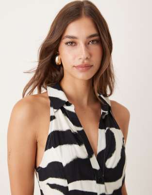 Asos Design Mini Halter Shirt Dress In Black