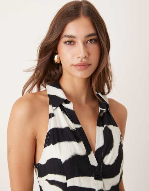 ASOS DESIGN mini halter shirt dress in zebra