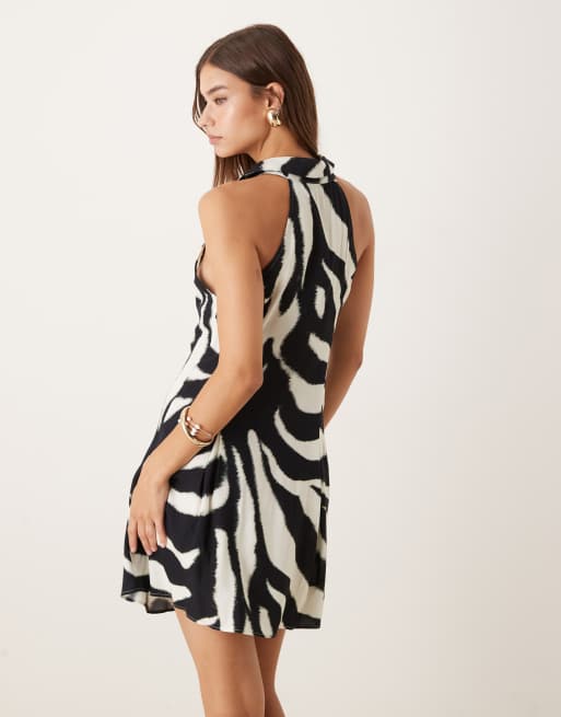 ASOS DESIGN mini halter shirt dress in zebra