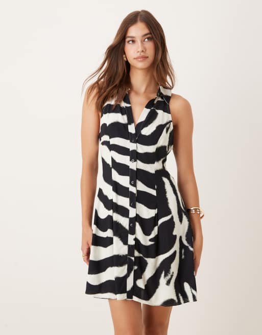 ASOS DESIGN mini halter shirt dress in zebra