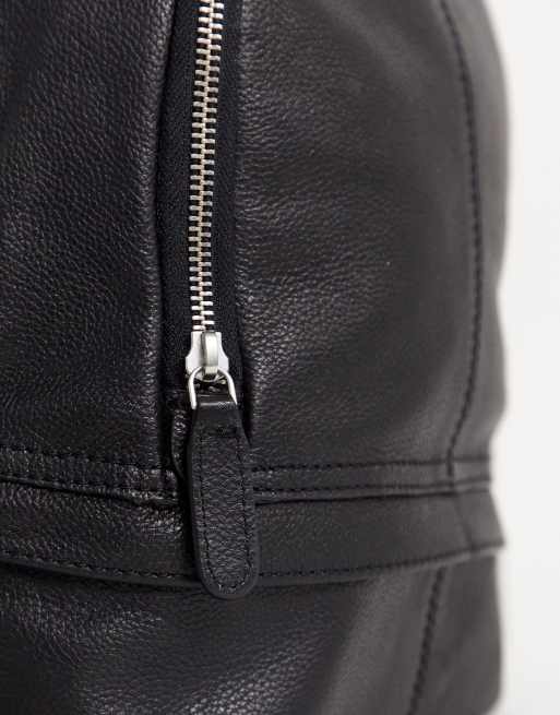 ASOS DESIGN mini harvard backpack in black leather