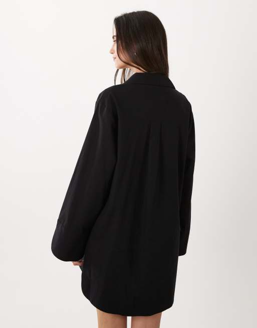 ASOS DESIGN – Mini-Hemdkleid aus Baumwoll-Leinen in Schwarz mit breiten Manschetten und Oversize-Taschen, 4 von 4