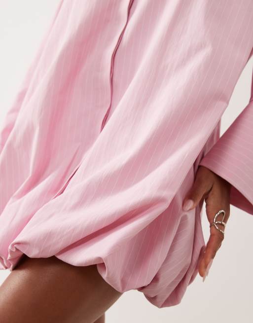 ASOS DESIGN – Mini-Hemdkleid in Rosa gestreift mit breiten Manschetten und Ballonsaum, 3 von 4