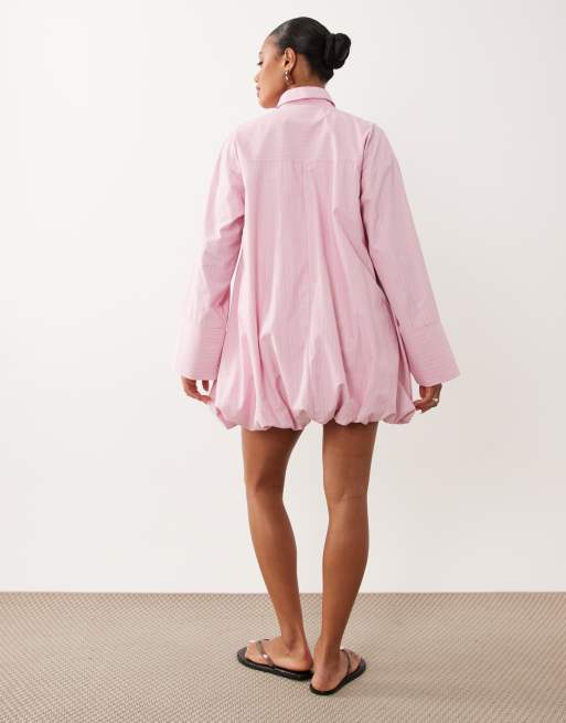 ASOS DESIGN – Mini-Hemdkleid in Rosa gestreift mit breiten Manschetten und Ballonsaum, 4 von 4