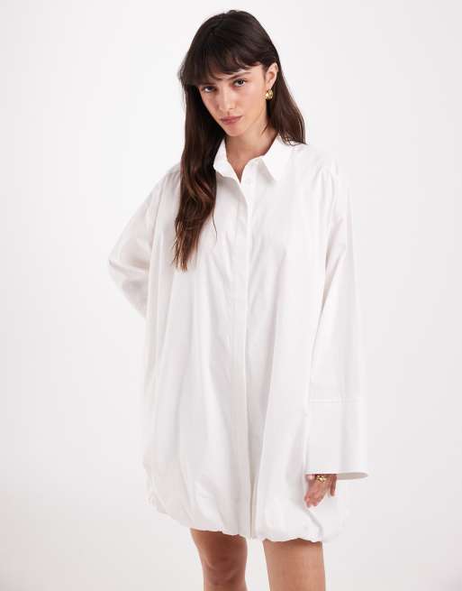 ASOS DESIGN – Mini-Hemdkleid in Weiß mit breiten Manschetten und Ballonsaum, 2 von 4